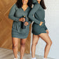 Getting Out Long Sleeve Hoodie Romper in Smoked Spruce Jumpsuits & Rompers   