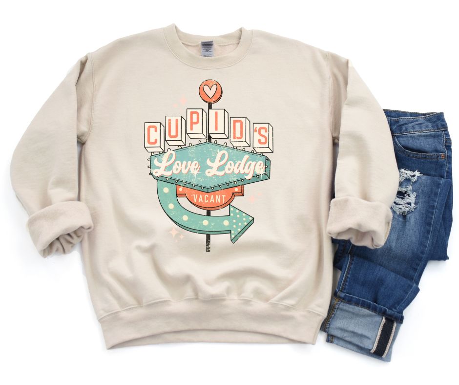 Cupid's Love Lodge Valentine Sweatshirt Womens