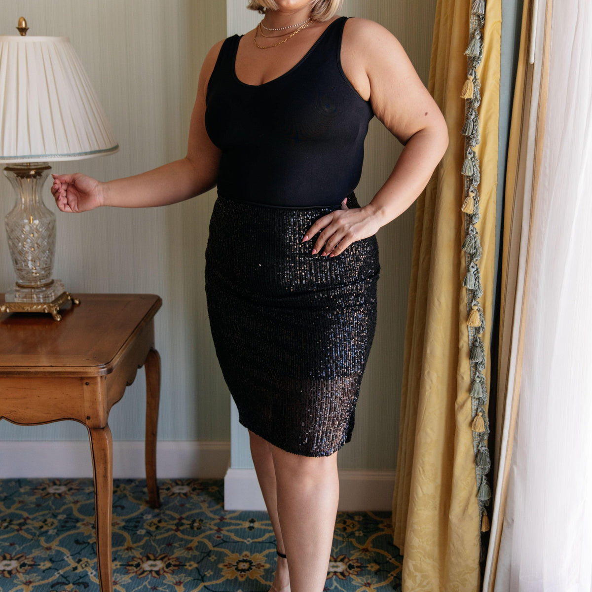 Gilded Age Sequin Skirt in Black - Three Mad Hatters Mercantile 