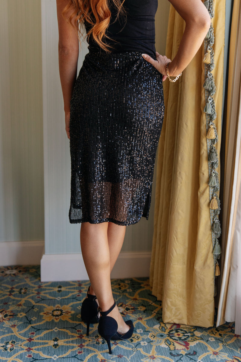 Gilded Age Sequin Skirt in Black Sequin Skirt   