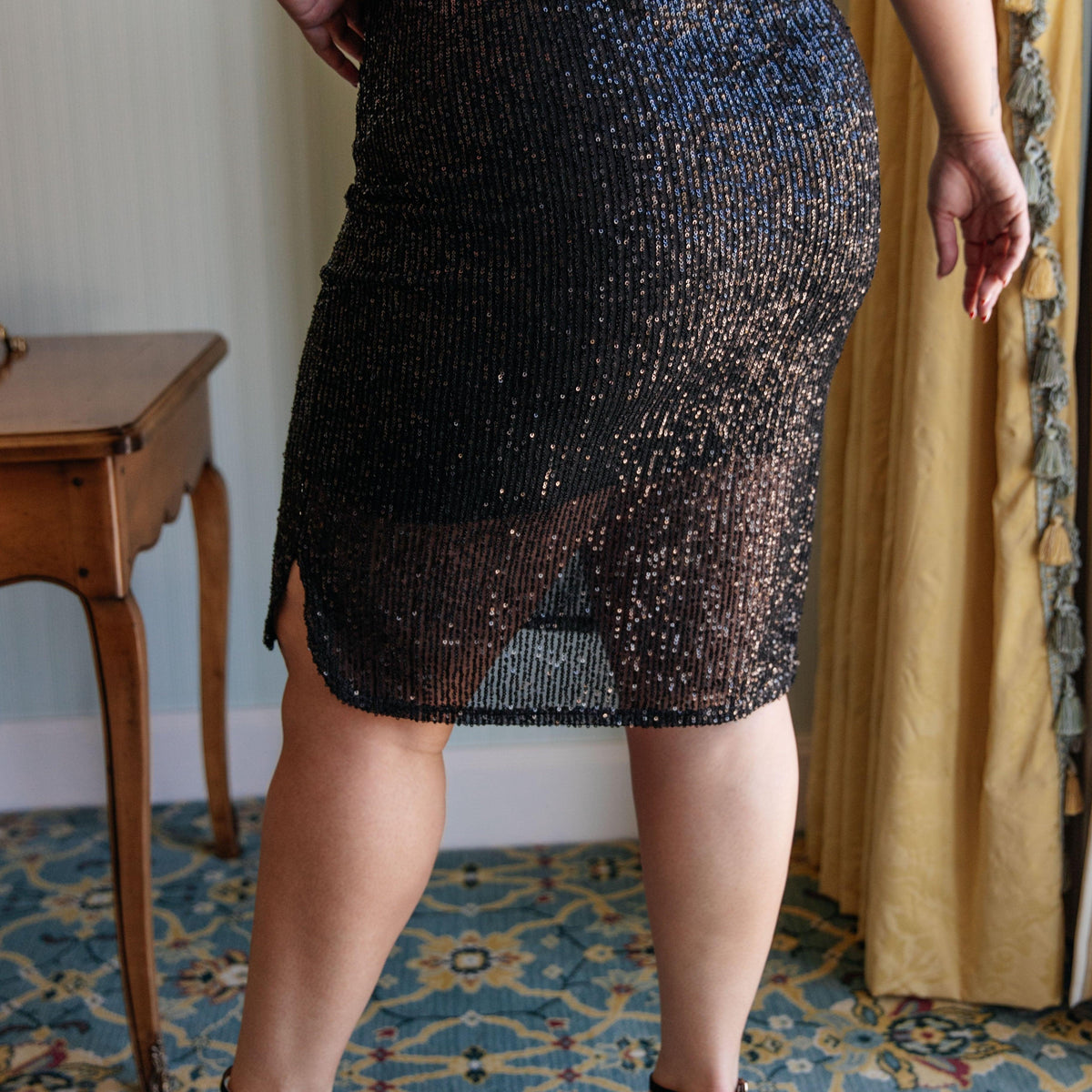 Gilded Age Sequin Skirt in Black - Three Mad Hatters Mercantile 