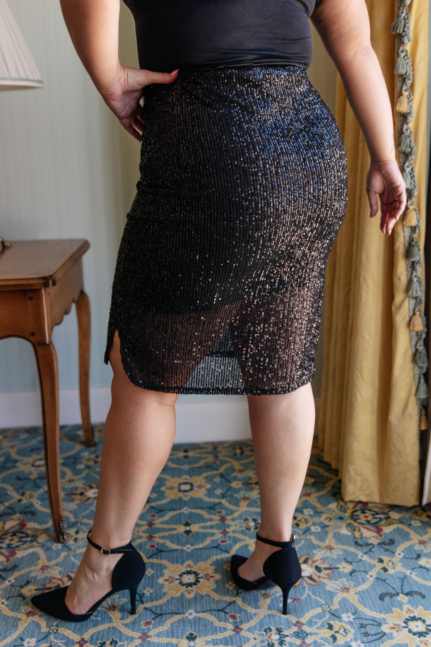 Gilded Age Sequin Skirt in Black Sequin Skirt   