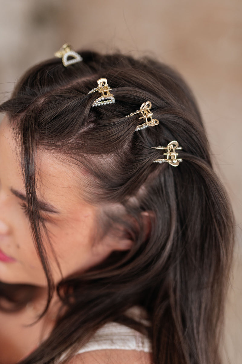 Gold & Pearl Mini Hair Clips Set of Three Accessories   