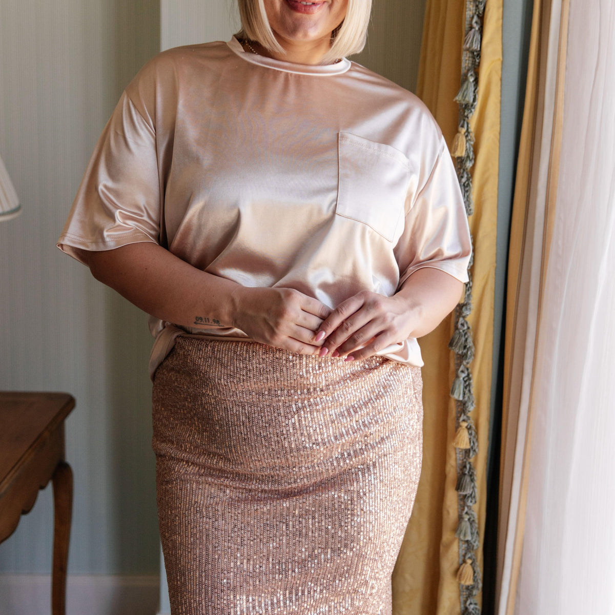 Gilded Age Sequin Skirt in Champagne - Three Mad Hatters Mercantile 