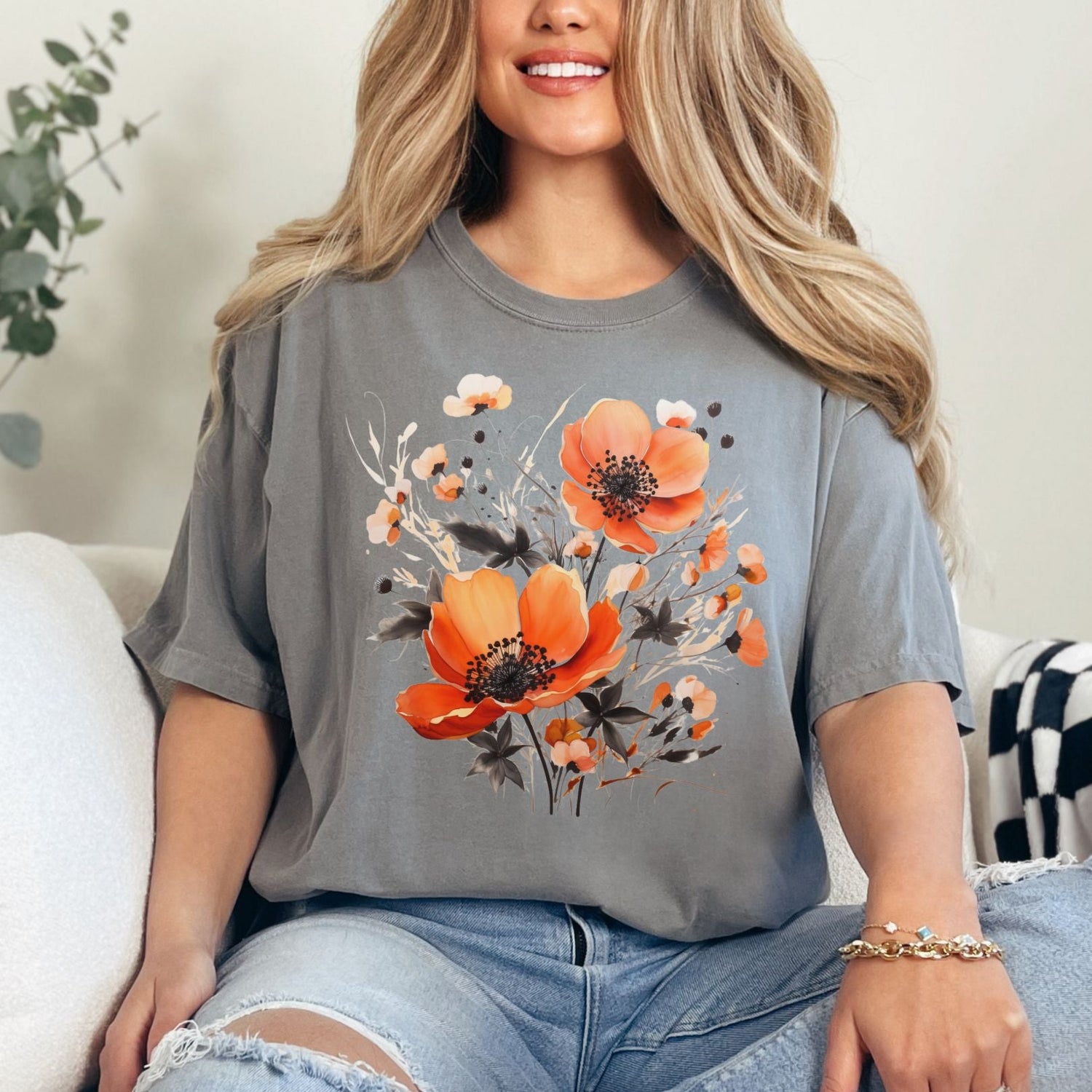 Fall Floral Graphic Tee Womens   