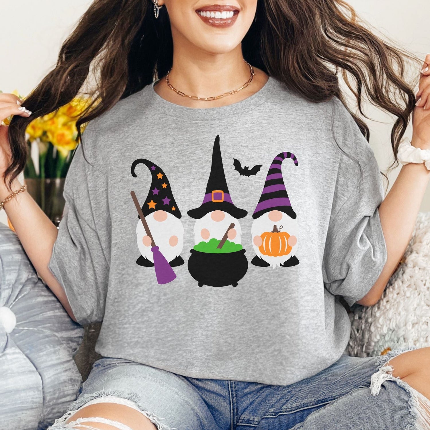 Halloween Gnome Graphic Tee Womens   