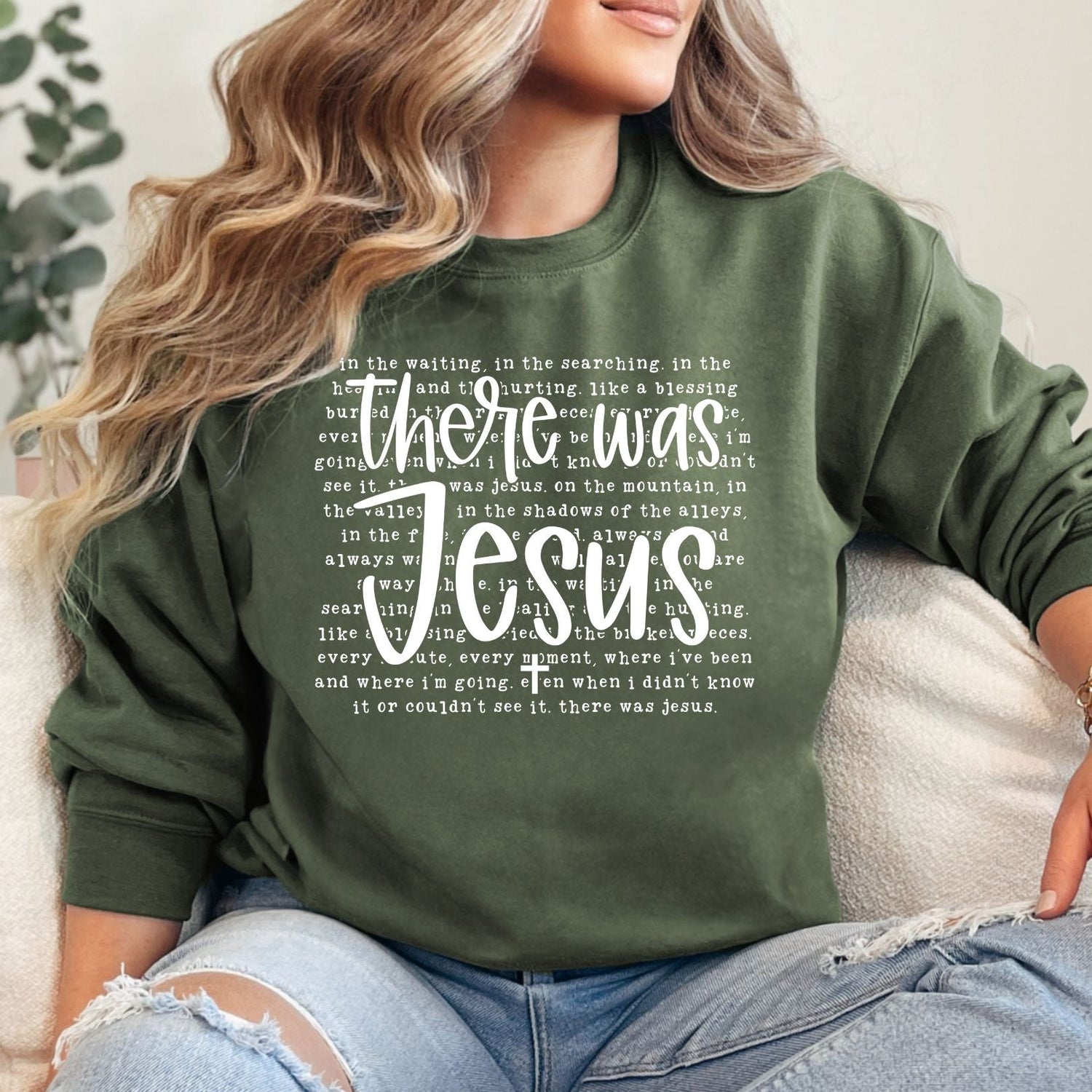 There Was Jesus Graphic Sweatshirt Womens   