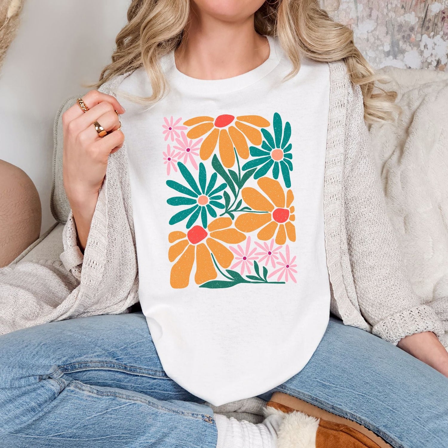 Abstract Floral Graphic Tee Womens   