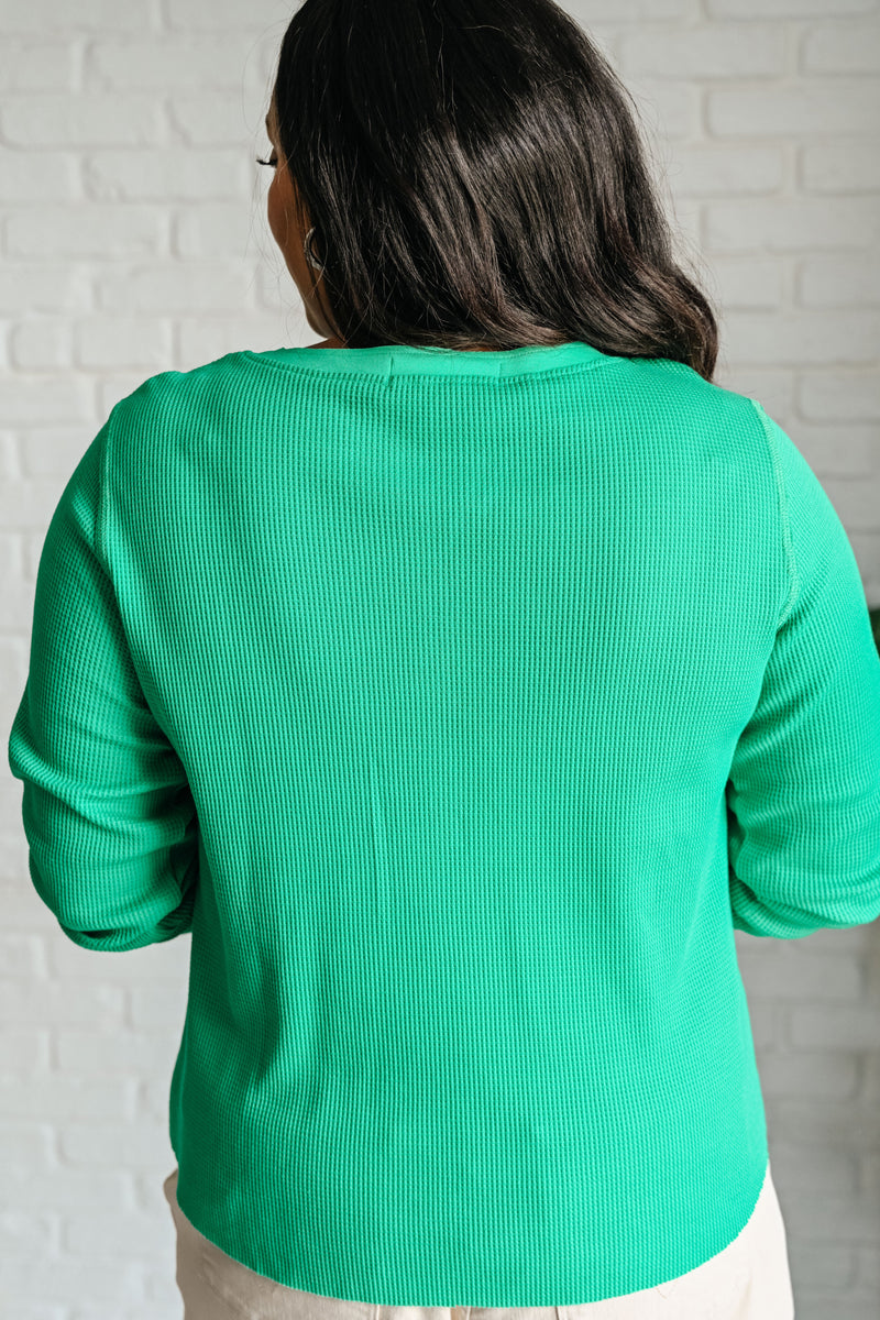 Greensleeves Waffle Knit Henley Womens Tops   