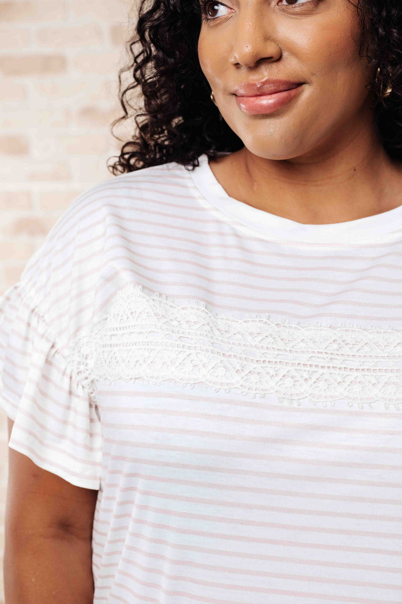 Hand to Hold Lace Detail Striped Top Tops   