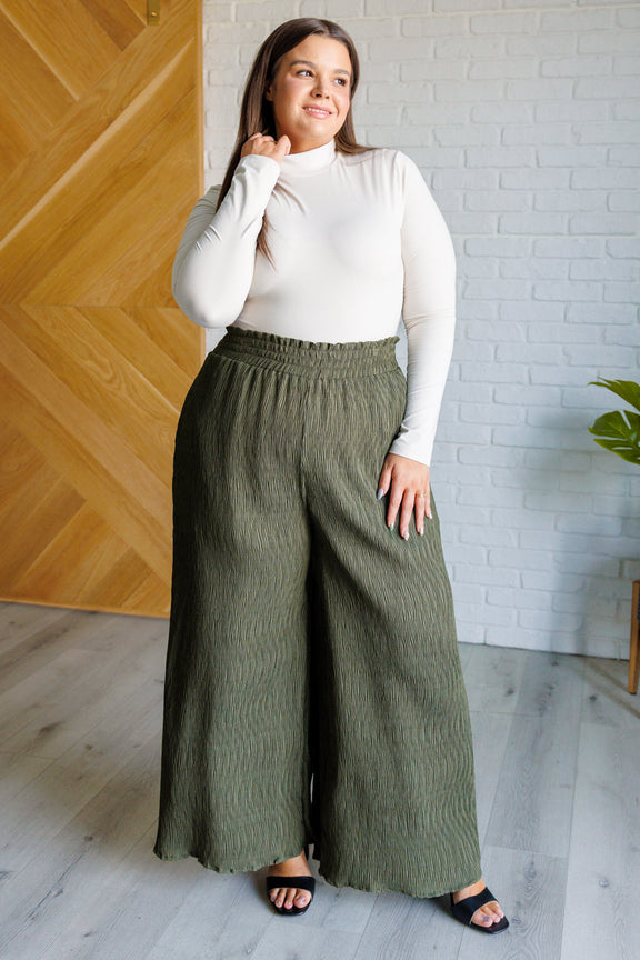 Harmony High Rise Wide Pants in Olive Bottoms   