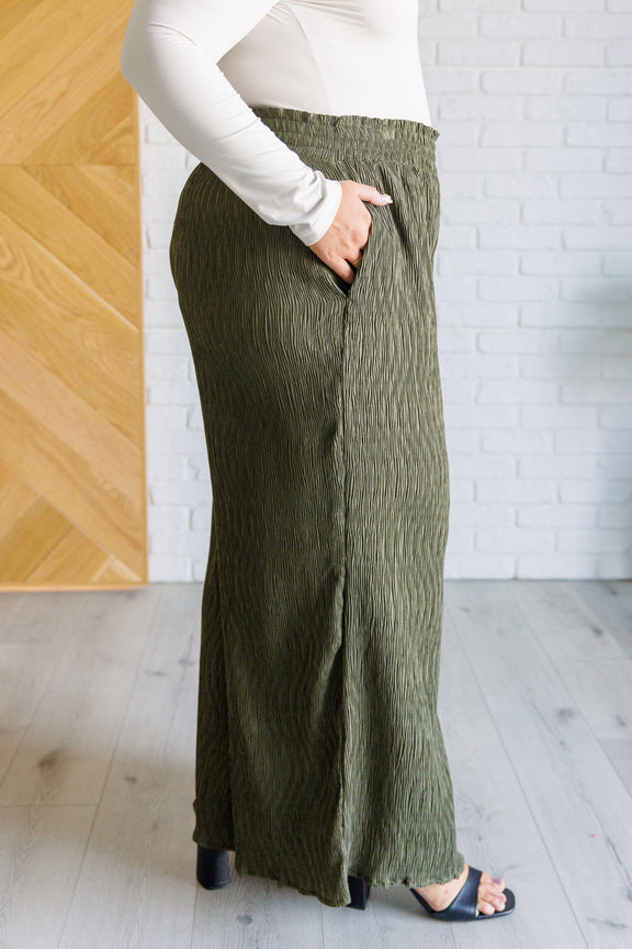 Harmony High Rise Wide Pants in Olive Bottoms   