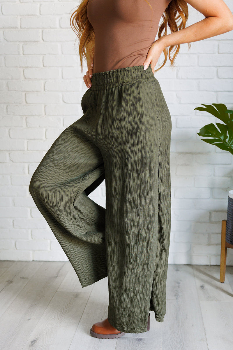 Harmony High Rise Wide Pants in Olive Bottoms   