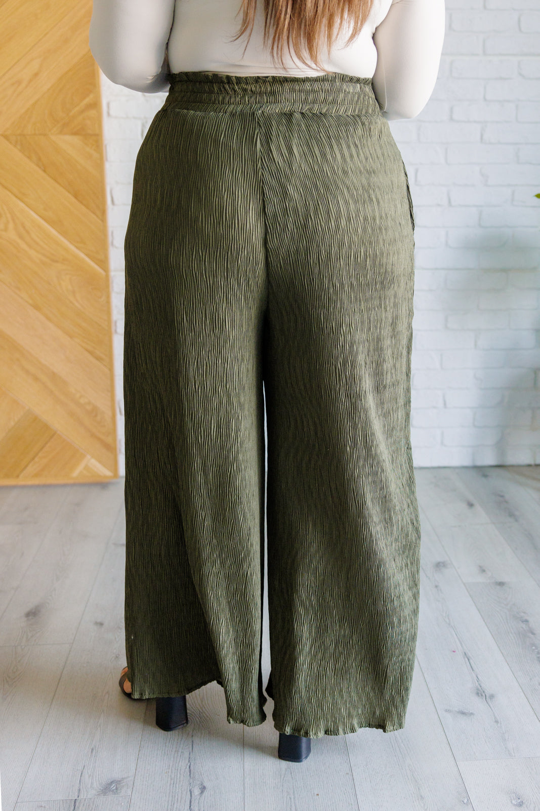 Harmony High Rise Wide Pants in Olive Bottoms   