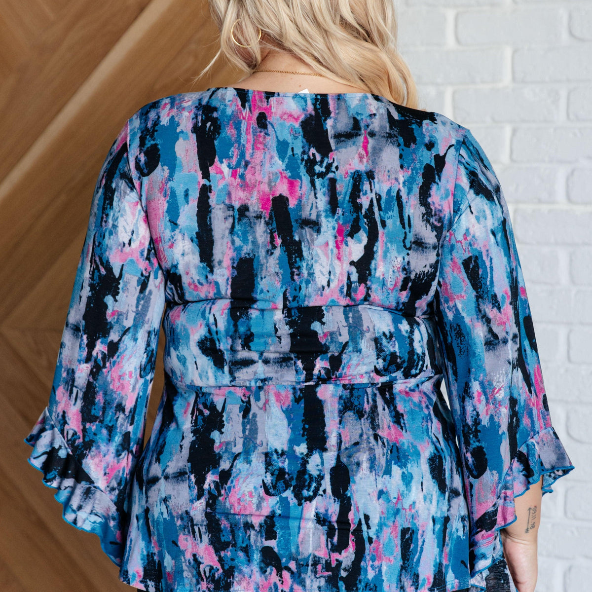 Have it All Angel Sleeve Top in Abstract Magenta - Three Mad Hatters Mercantile 