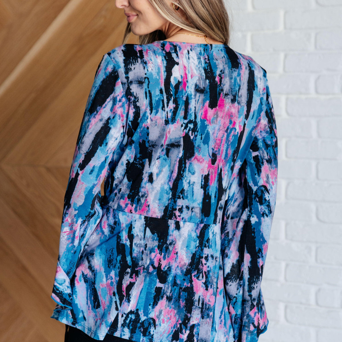Have it All Angel Sleeve Top in Abstract Magenta - Three Mad Hatters Mercantile 