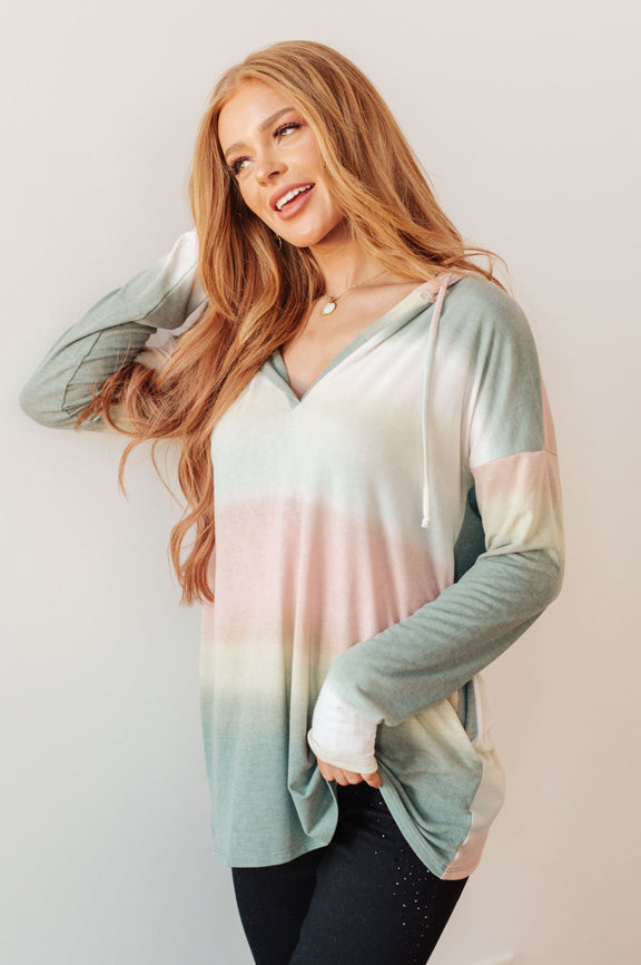 Hazy Horizon Ombre Hoodie Tops   