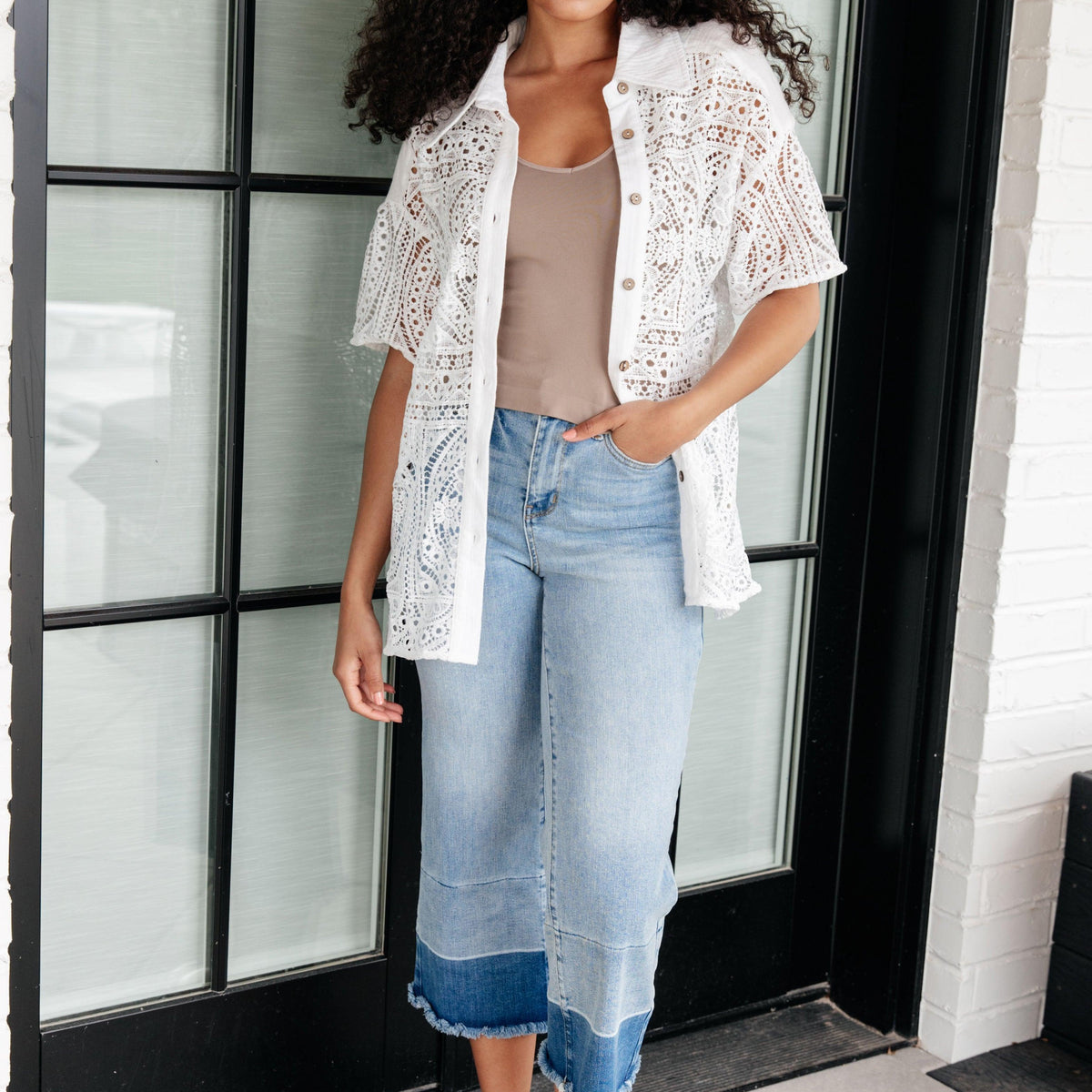 Head in the Clouds Lace Button Down - Three Mad Hatters Mercantile 