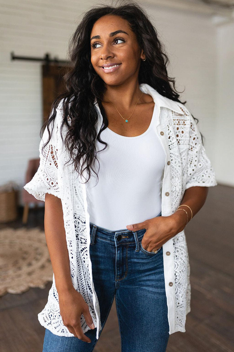 Head in the Clouds Lace Button Down - Three Mad Hatters Mercantile 