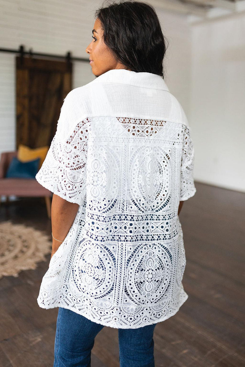 Head in the Clouds Lace Button Down - Three Mad Hatters Mercantile 