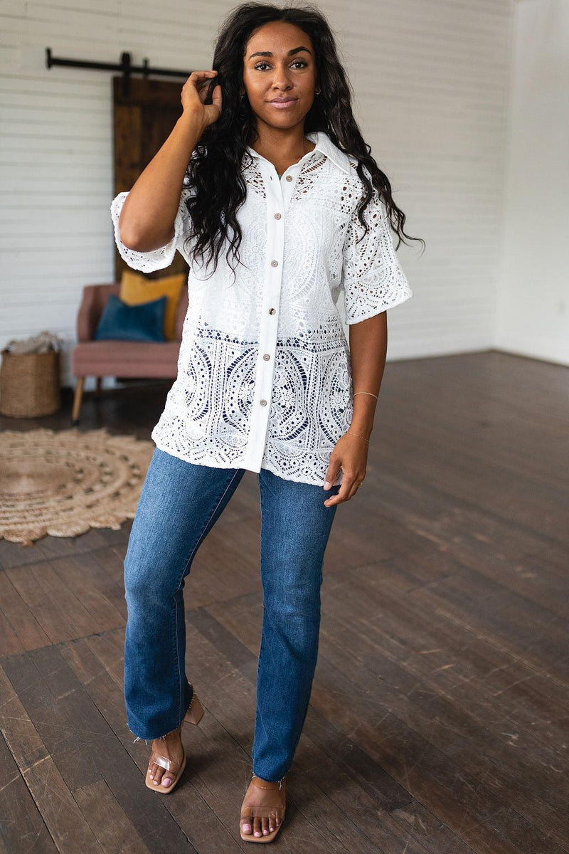 Head in the Clouds Lace Button Down - Three Mad Hatters Mercantile 