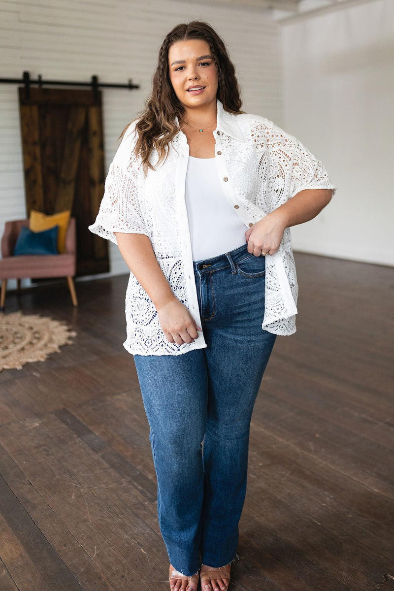 Head in the Clouds Lace Button Down - Three Mad Hatters Mercantile 