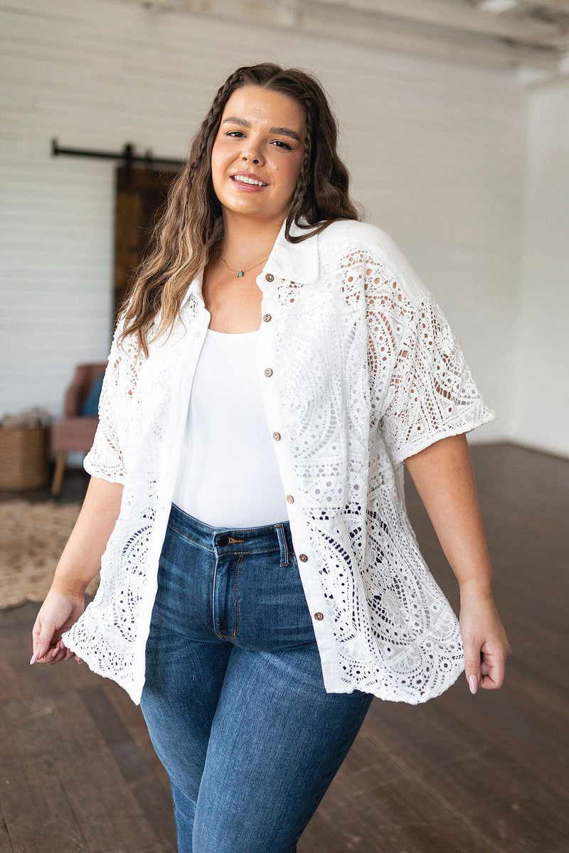 Head in the Clouds Lace Button Down - Three Mad Hatters Mercantile 