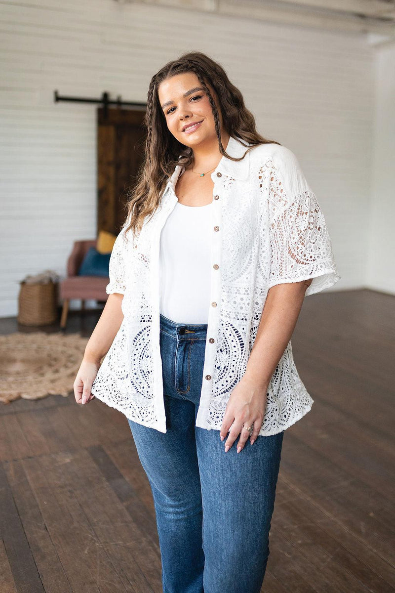 Head in the Clouds Lace Button Down - Three Mad Hatters Mercantile 