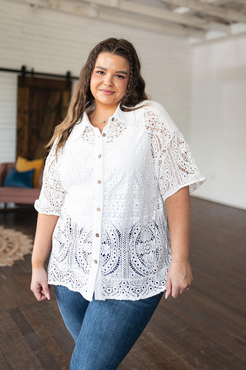 Head in the Clouds Lace Button Down - Three Mad Hatters Mercantile 