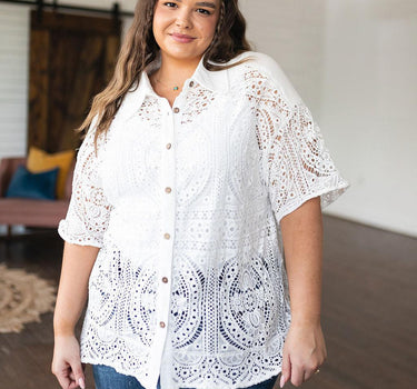 Head in the Clouds Lace Button Down