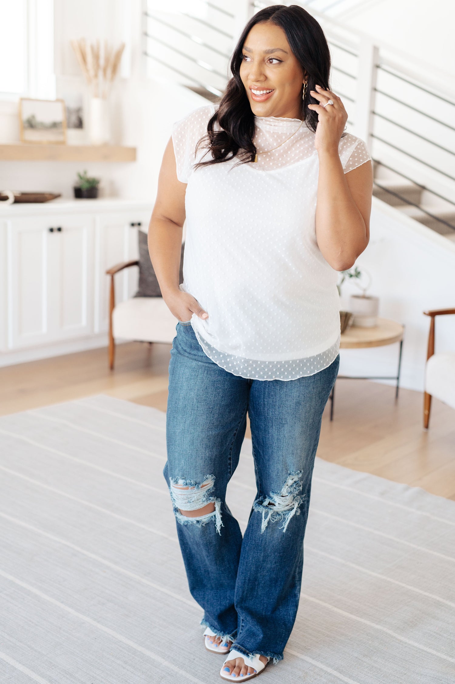 Here And Now Layering Top In Cream Womens Tops   