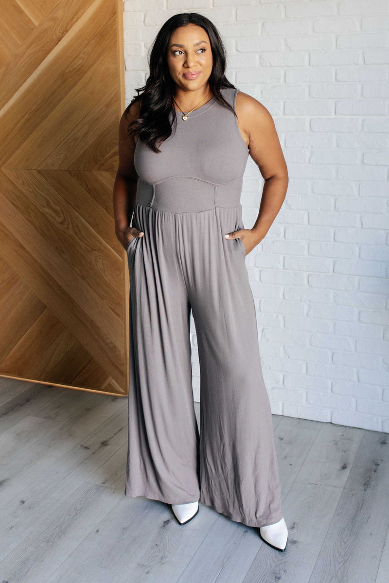 Hilary Wide Leg Jumpsuit in Grey Jumpsuits & Rompers   