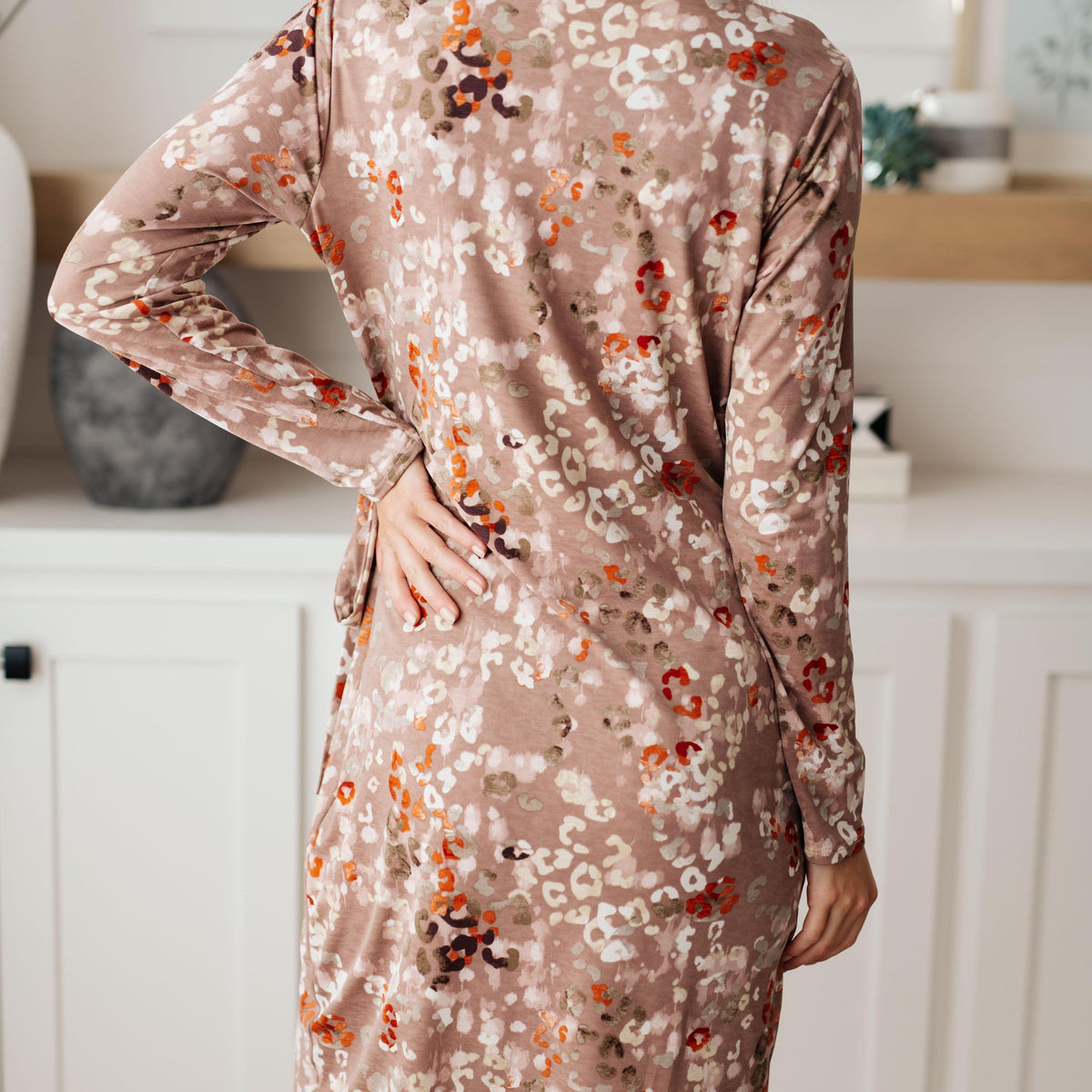 Honey Do I Ever Faux Wrap Dress in Taupe - Three Mad Hatters Mercantile 