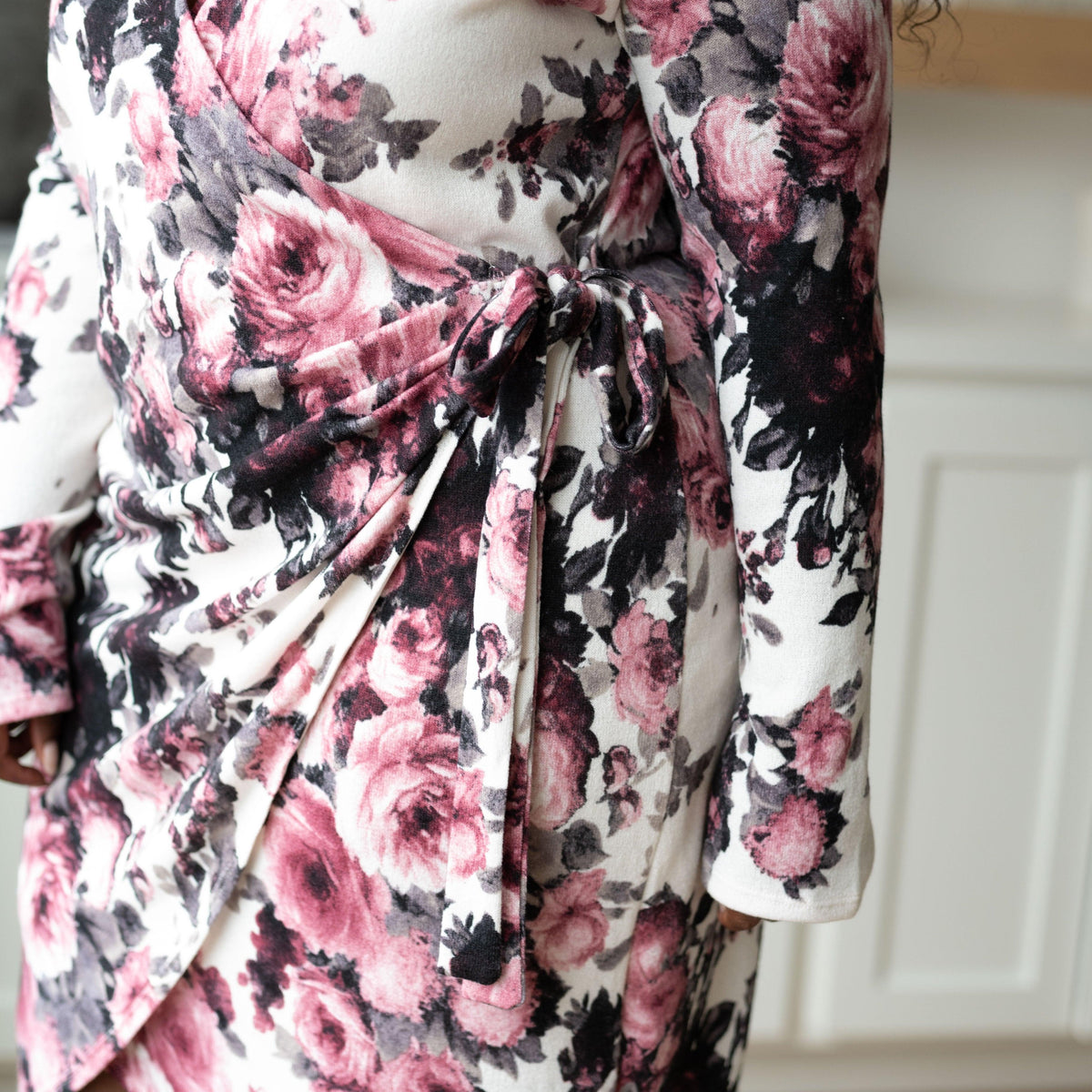 Honey Do I Ever Faux Wrap Dress in White Floral - Three Mad Hatters Mercantile 