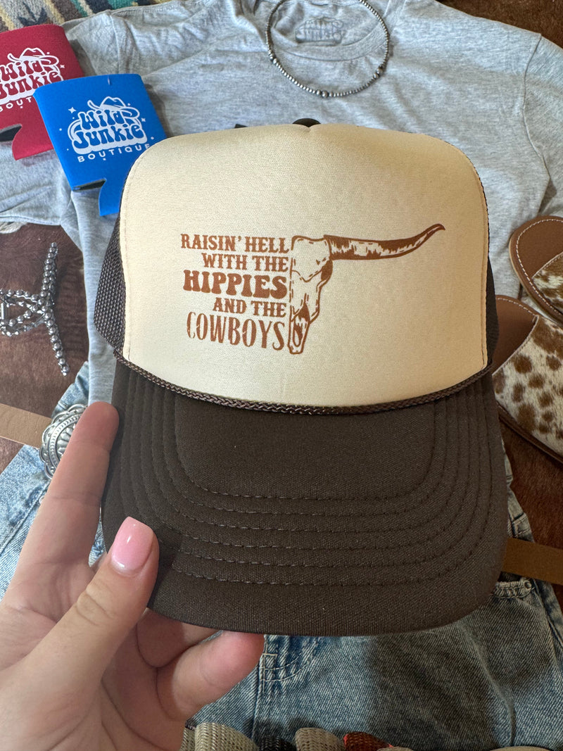 Raisin' Hell With Hippies & Cowboys Trucker Hat Hats   