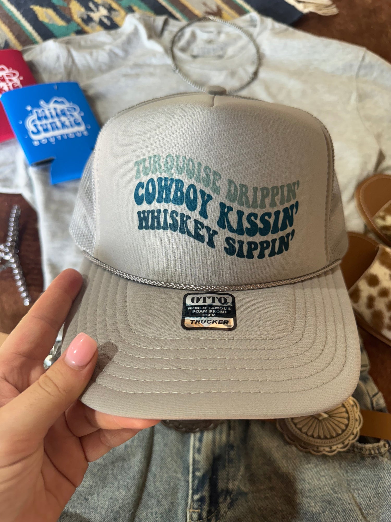 Turquoise Drippin' Trucker Hat Hats   