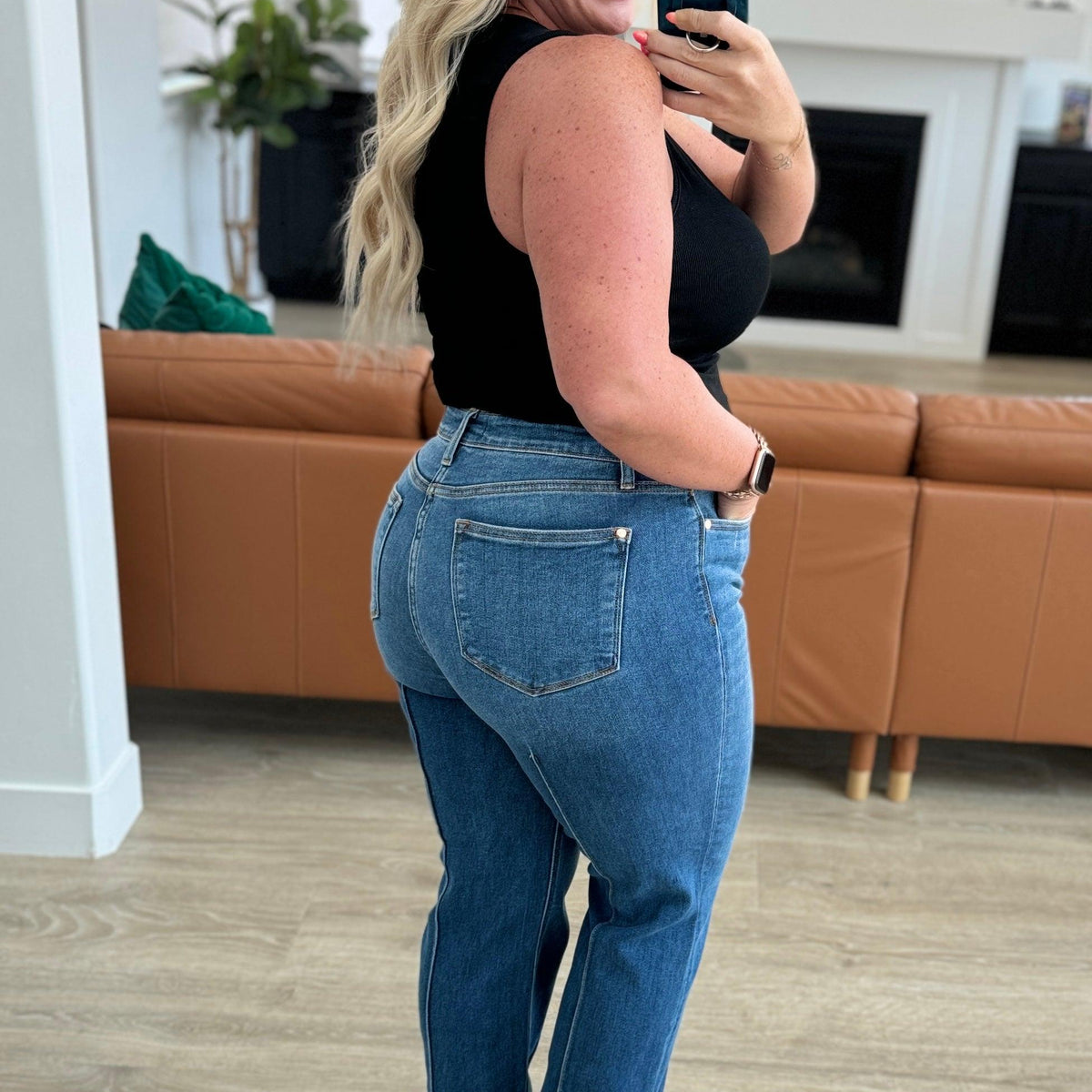 Campbell High Rise Center Seam Detail Straight Jeans - Three Mad Hatters Mercantile 