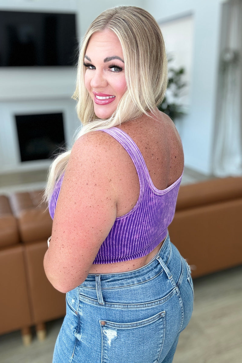 When and Where Reversible Ribbed Cropped Tank in Purple Athleisure   