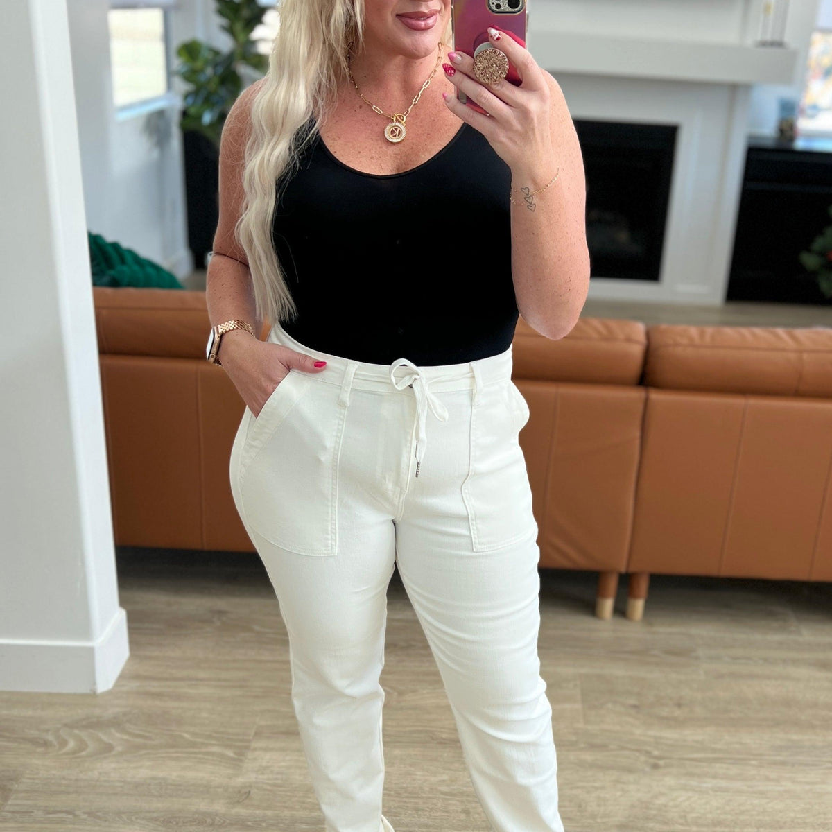 Charlene High Rise Jogger in Ecru - Three Mad Hatters Mercantile 