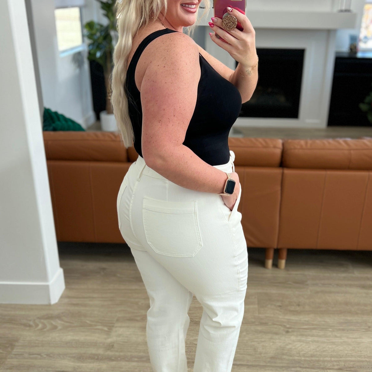 Charlene High Rise Jogger in Ecru - Three Mad Hatters Mercantile 