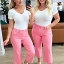Judy Blue- High Rise Control Top Wide Leg Crop Jeans in Pink