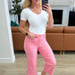 Judy Blue- High Rise Control Top Wide Leg Crop Jeans in Pink Denim   