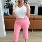 Judy Blue- High Rise Control Top Wide Leg Crop Jeans in Pink Denim   