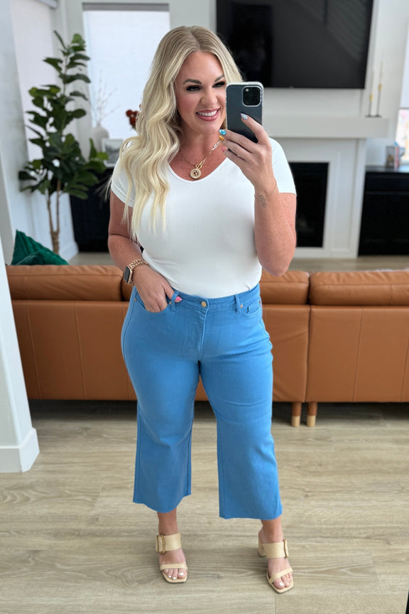 Judy Blue-Lisa High Rise Control Top Wide Leg Crop Jeans Denim   