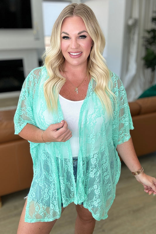 Good Days Ahead Lace Kimono In Mint Layers   