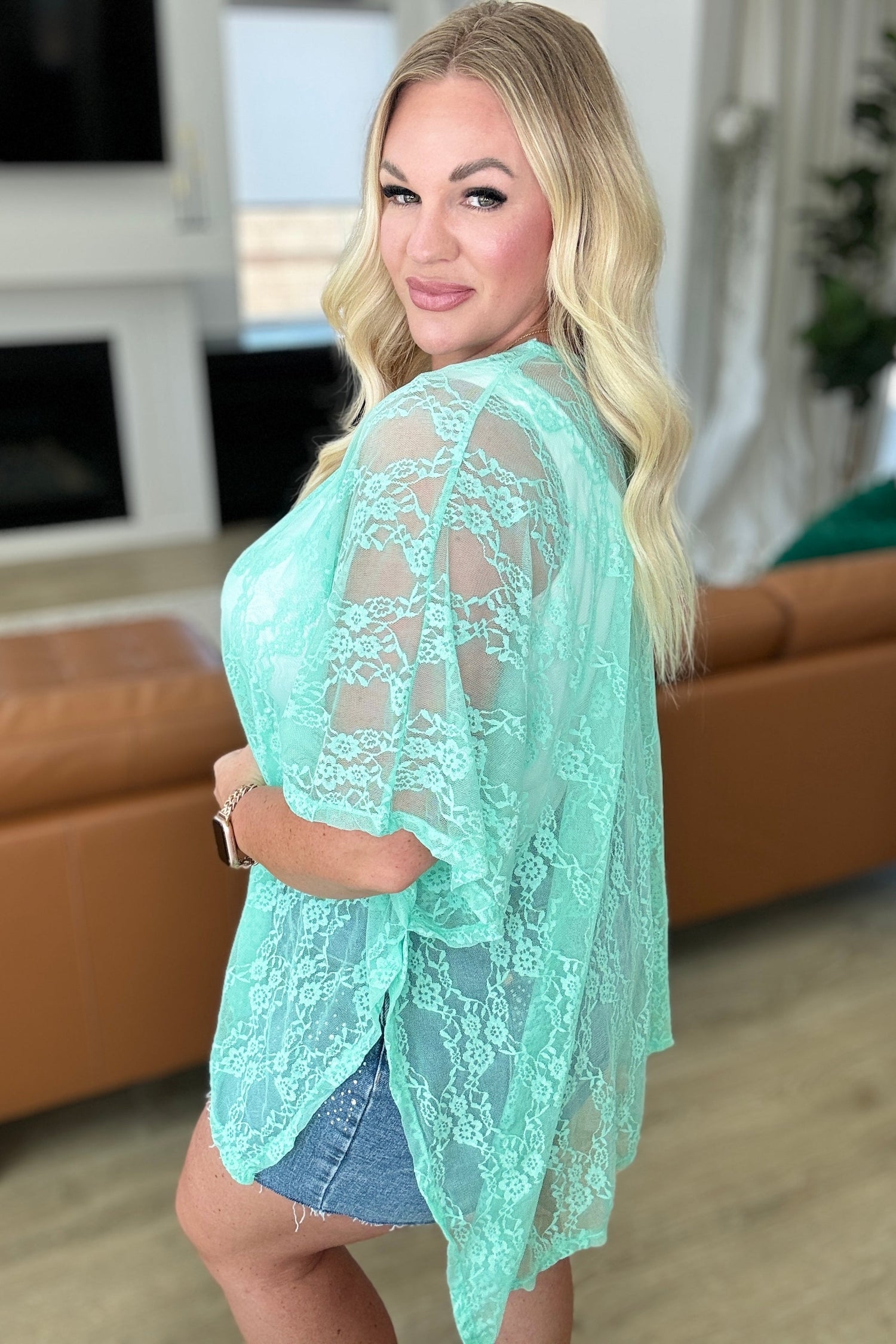 Good Days Ahead Lace Kimono In Mint Layers   