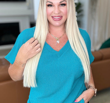 Trial and Error Textured V-Neck Blouse in Teal