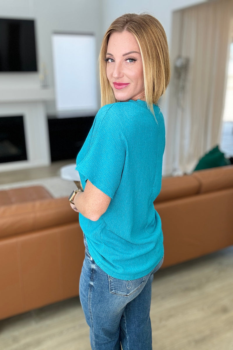 Trial and Error Textured V-Neck Blouse in Teal Womens Tops   