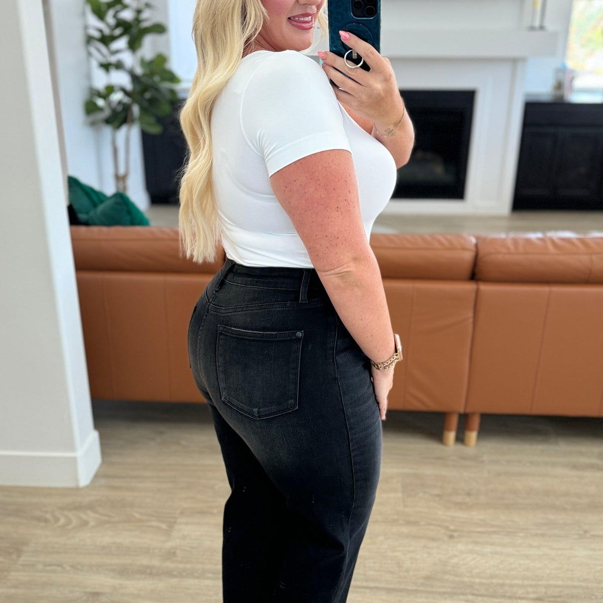 Ryan High Rise Button Fly Wide Leg Crop Jeans - Three Mad Hatters Mercantile 