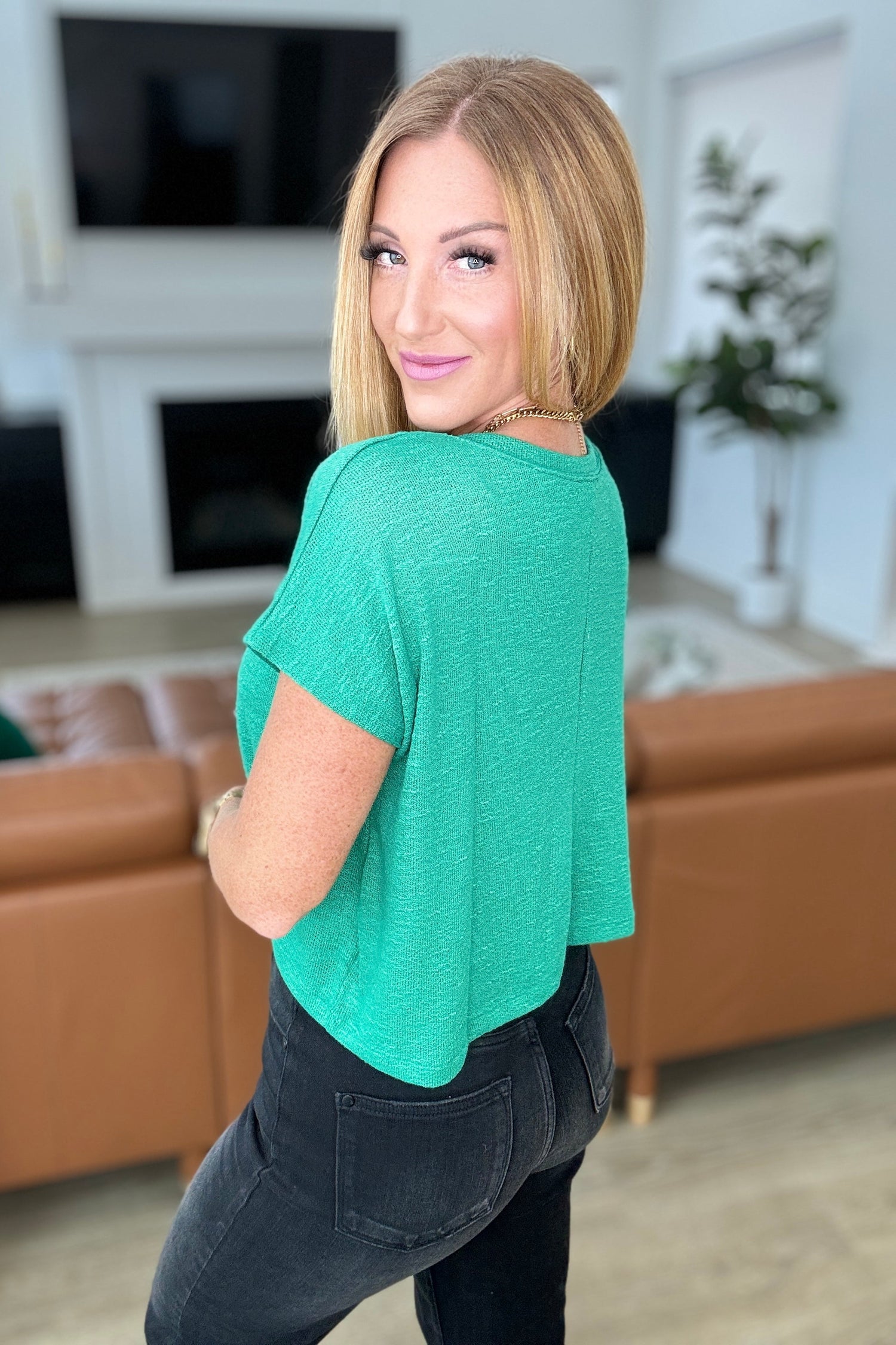 Classic Comfort V-Neck Top in Kelly Green Tops   